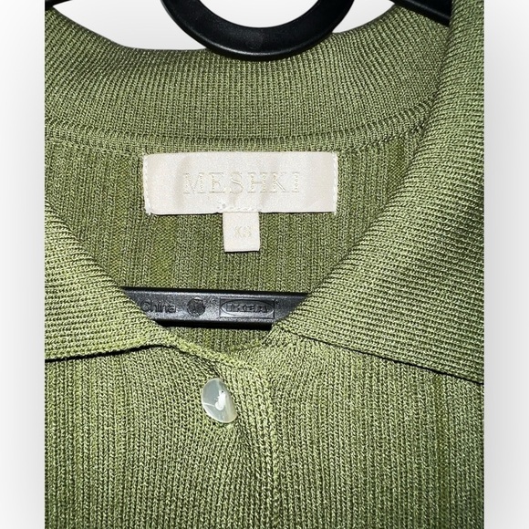 NEW Meshki rib bodycon knit stretch forest Green polo collar LS sweater dress XS - Picture 5 of 6